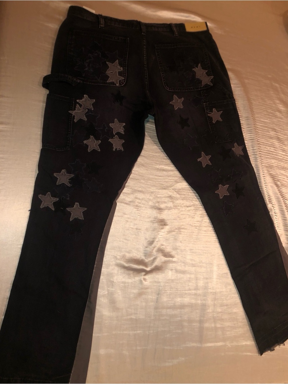 MNML Men’s Slim Straight Black Jeans with Star Appliqués